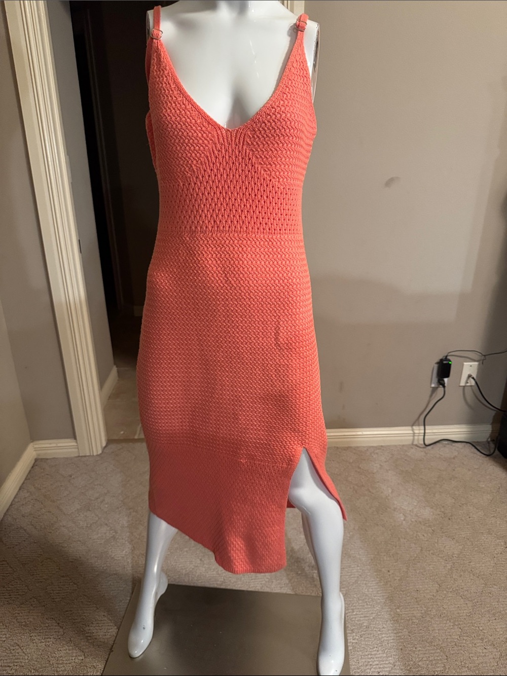 Madden NYC Women’s Coral Knit Midi Dress - Sleeveless Straps, Sz L